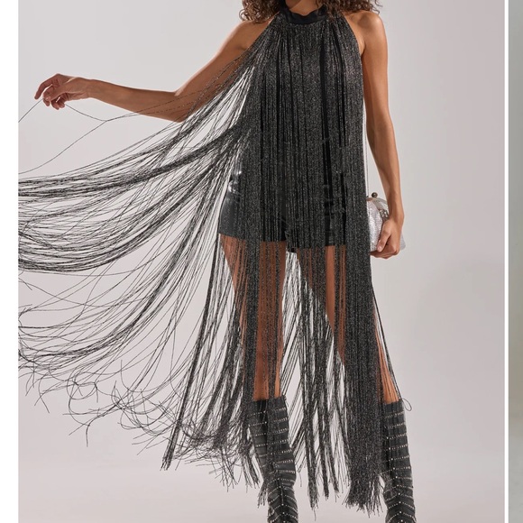 AKIRA Tops - Akira Fringe body suit in Black